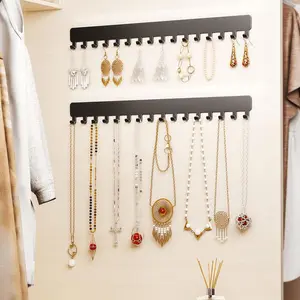 Wall Mounted Jewelry Storage Rack, Wall Mount Design, 2 Counts/set Self-adhesive Jewelry Organizer, Jewelry Display Rack, Home Organizer for Necklace & Bracelet & Earrings