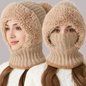 Winter Balaclava Hat Scarf Mask 3 in 1 Set Fleece Lined Windproof Thermal Hooded Neck Warmer with Ear Flaps for Outdoor Sports Cycling Skiing Snowboarding Motorcycling