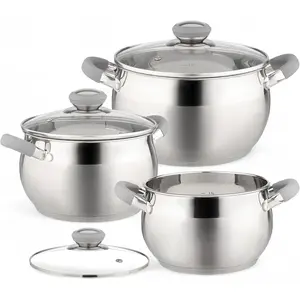 Modern 6- Stainless Steel Induction Cookware Set - Dishwasher Safe Pots with Heatproof Handles, Glass ,