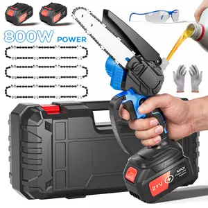 6-in Cordless Mini Chainsaw, 21V 3000mAh Handheld Electric Chainsaw with Automatic Chain Tensioning System, Auto-Oil, 32ft/s Speed, for Effortless Tree Branch Trimming, Gardening Wood Pruning Tools