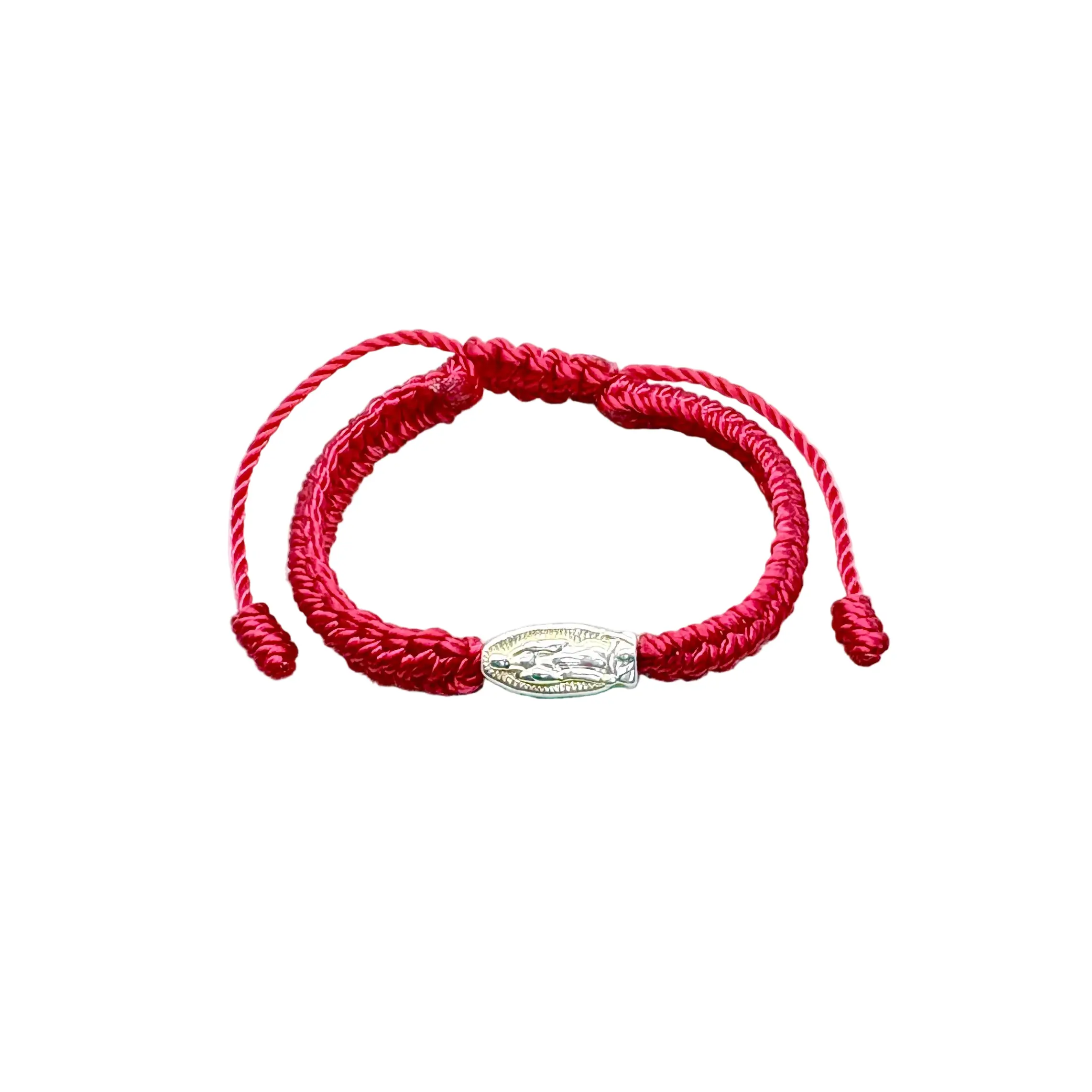 Silver Guadalupe Charm Red Baby Bracelet - Delicate Nylon Threaded with Silver Beads for Infants 0-12 Months - Lightweight & Comfortable Fit