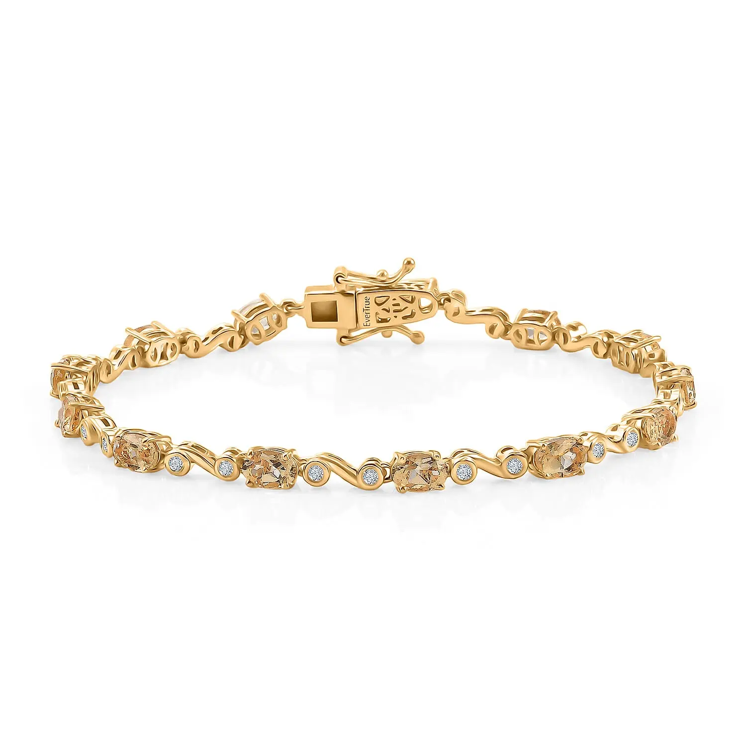 EverTrue Brazilian Citrine, White Zircon Line Bracelet in 18K YG Plated (8.00 In) 6.65 ctw