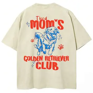 Tired Mom's Golden Retriever Club Unisex Fit Washed T-Shirt Regular Fit Casual Comfort Breathable Short Sleeve Funny T-shirts for Summer Fashion Men&Women's Top for Daily Wear 121210