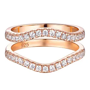 Women's Ring Enhancers Curved Guard Engagement Wedding Band 925 Sterling Silver Cubic Zirconia Fine Jewelry Rose Gold Color
