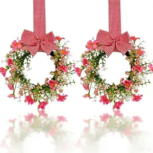 2pcs Artificial Daisy Wreath with Bowknots, Perfect for Farmhouse Style Front Door or Wall Decor, Indoor and Outdoor Use