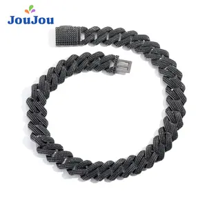 European and American Men's Street Hip-Hop Bracelet Necklace Niche Unique Design Real Gold Plated Black Zircon 20mm Diamond Cuban Chain Bracelet Necklace Suitable for Trendy Brand Personality Men's Outfits
