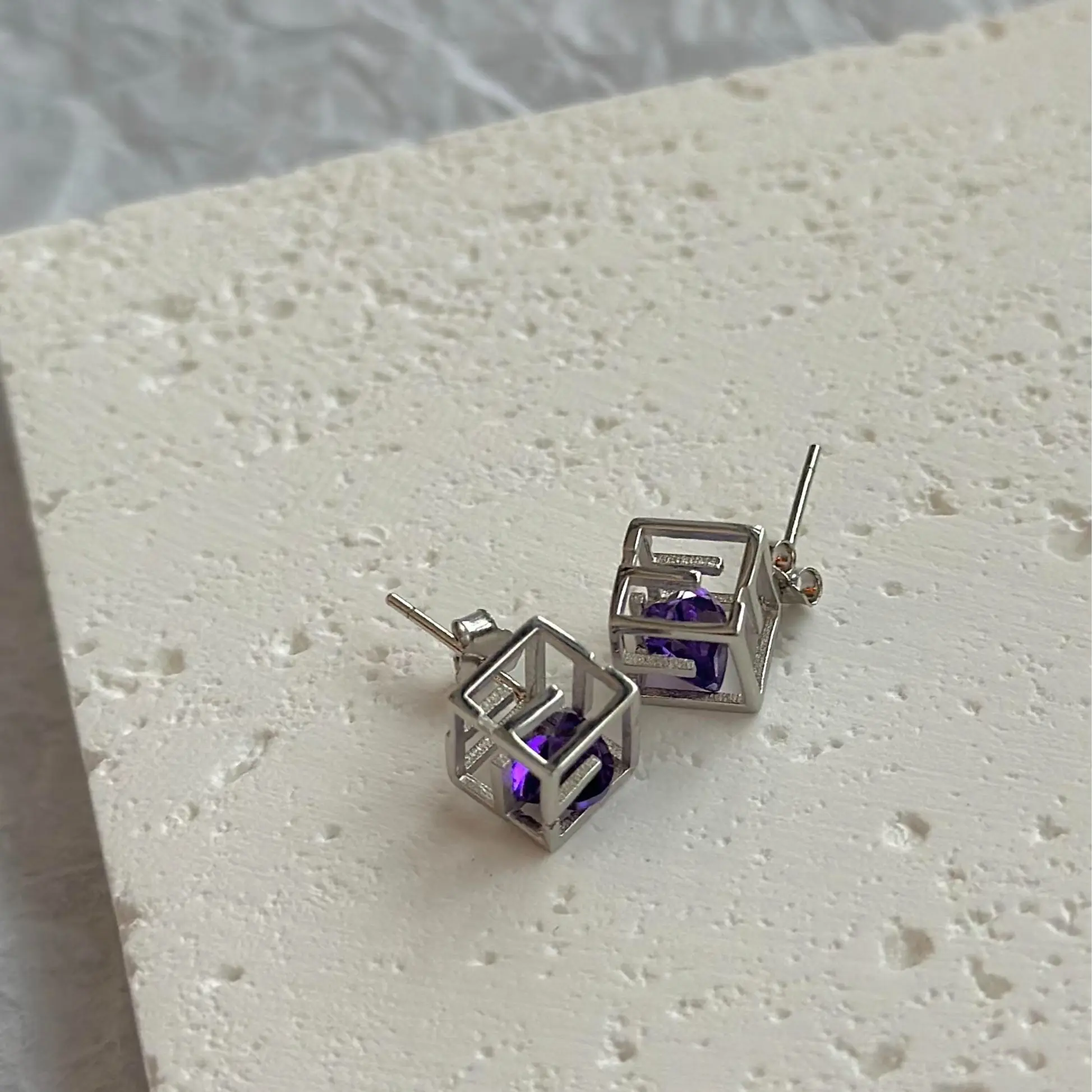 Purple Enigma Ear Studs - Sterling Silver