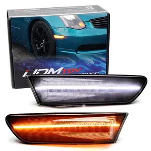 iJDMTOY Black-Out Smoked Lens White/Amber Switchback Sequential Blink Full LED Front Fender Side Marker Light Assembly Kit For 2003-2007 Infiniti G35 Coupe