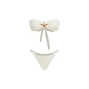 Cider Metal Starfish Detail Ruched Bandeau Bikini Set
