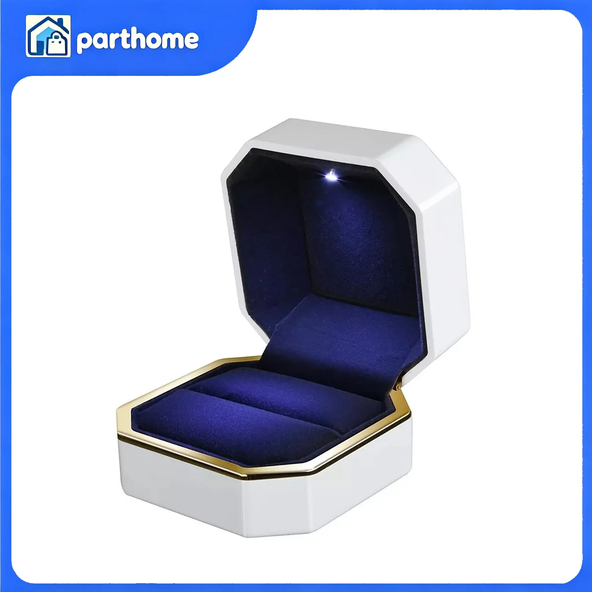 Glossy LED Light Diamond Ring Box, Home Organizer Storage Case for Wedding Proposals & Engagements