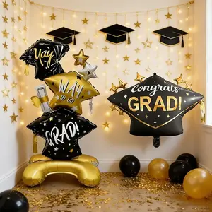 2pcs 43-Inch Star Graduation Hat Foil Balloons, Party Decor, Graduation Decorations for Graduation Season, School Event Decoration, Classroom Atmosphere Setup