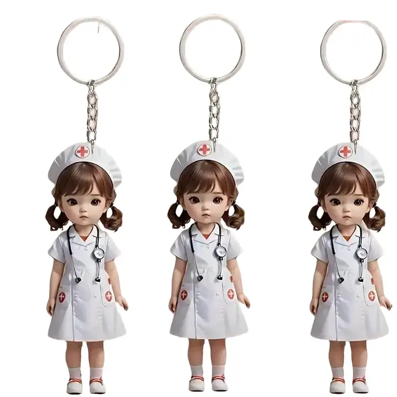 Medical Professional Themed 3-Piece 2D Acrylic Keychain Set - Durable, Waterproof, Scratch-Resistant, Keychain Included, Key Charms for Medical Staff Gifts
