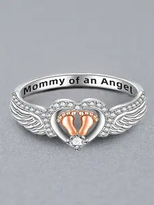 Heart-Shaped Zircon Ring for Mother, Symbolic Angel Design, Expresses Love & Affection, Perfect Gift for Mom, Elegant Jewelry Accessory