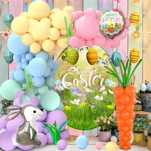 130pcs Spring Easter Theme Balloon Chain Set, Rabbit Foil Balloons with DIY Carrot Balloons, Macaron Latex Balloons for Party Decorations