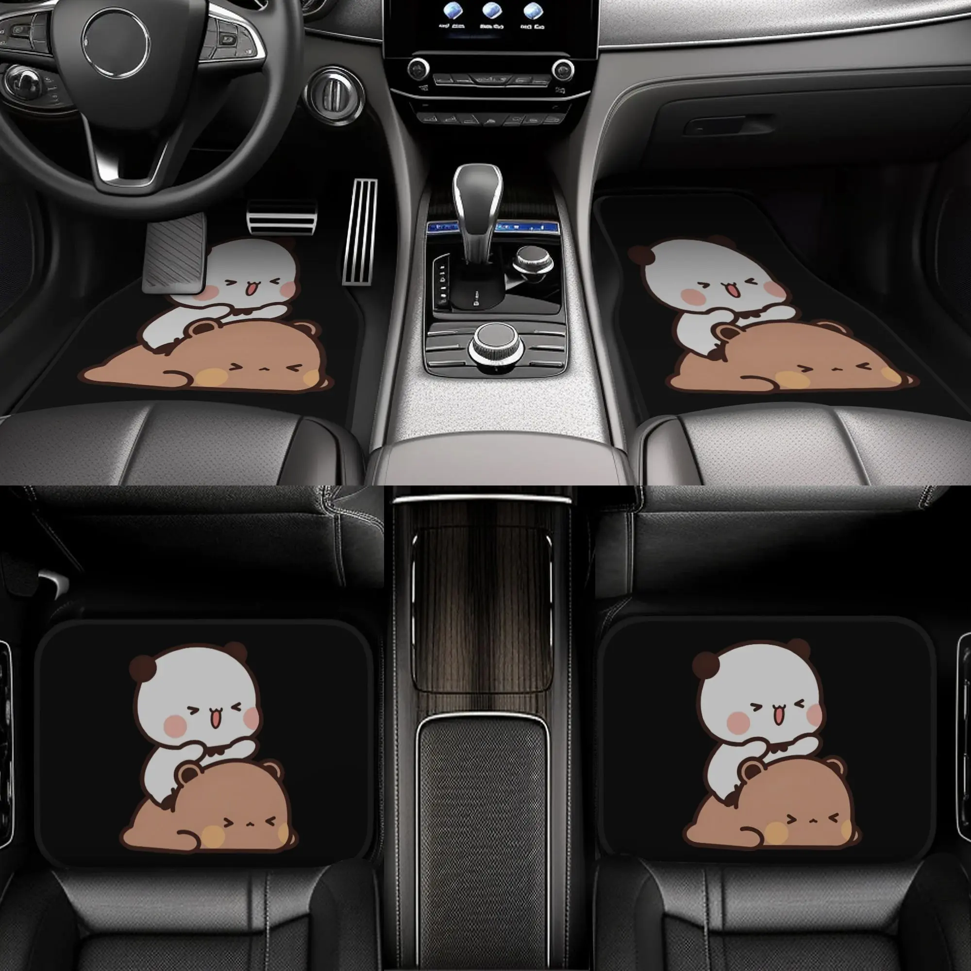 A Cute And Cozy Car Mats Set Featuring Bubu And Dudu, Designed with a Four-Piece Layout for Complete Coverage of Both Front And Rear Compartments, Perfectly Fitting Modern Or Classic Car Interiors, Specifically for Women, Ideal for Winter Use