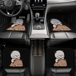 A Cute And Cozy Car Mat Set Featuring Bubu And Dudu, Designed with a Four-Piece Layout for Complete Coverage of Both Front And Rear Compartments, Perfectly Fitting Modern Or Classic Car Interiors, Specifically for Women, Ideal for Winter Use