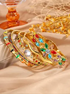 Elegant Colorful Artificial Gemstone Decorated Bangle, Fashionable Jewelry for Women & Girls, Trendy All-match & Exquisite Jewelry for Birthday Gift, Stackable Bracelets