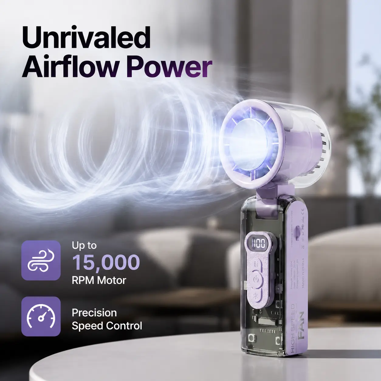 Portable Foldable Cooling Fan with Digital Display & LED Light, USB Rechargeable Refrigeration Mini Fan for Outdoor Camping Travel