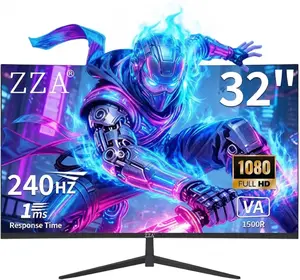 ZZA 32" Curved Gaming Monitor 240Hz FHD 1080p Ultra Slim PC Monitor with HDMI, DP, USB & Headphone Ports – High Refresh Rate Wide Angle Immersive Screen for Desktop Gaming