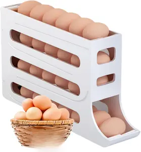 28 Eggs Egg Holder for Fridge, Rolling Egg Dispenser for Refrigerator Automatically, 4 Tiers Fridge Egg Rack, Space-Saving Egg Dispenser Large Capacity Egg Dispenser Container Tray (White)