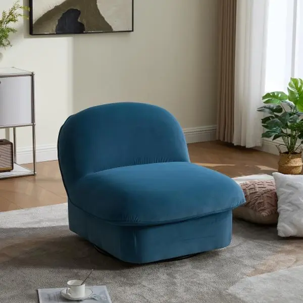 CHAIRUS 360° Swivel Accent Chair, Velvet Upholstered Pumpkin Chair with Sturdy Metal Base, Comfy Rotating Side Chair for Living Room Bedroom Office, Modern Home Decor