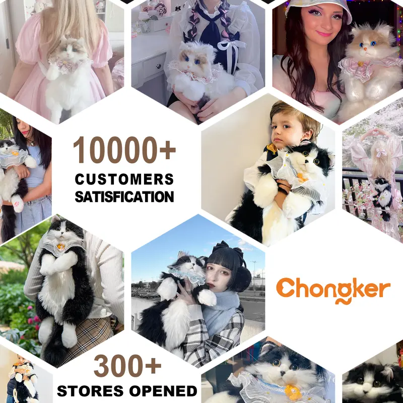 【TikTokShopBacktoSchool】Chongker Stylish Daypack Plush Cat Backpack - Realistic Stuffed Animal Fashion Accessory & Unique Gift for Cat Lovers - 1 Set Gift Wrap 2