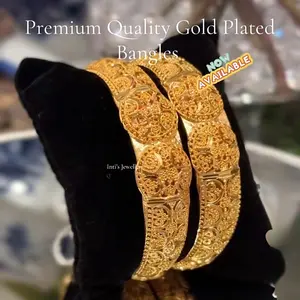 Inti's Jewelry 2pcs High Quality Gold Plated Bangle Set with Intricate Engraving for Elegant Looks