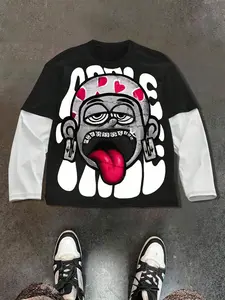 Unisex Short Sleeve T-Shirt, Fitted, Cartoon Graphic Print Design, Comfortable Fashion Casual Trendy American Vintage Streetwear Street Style