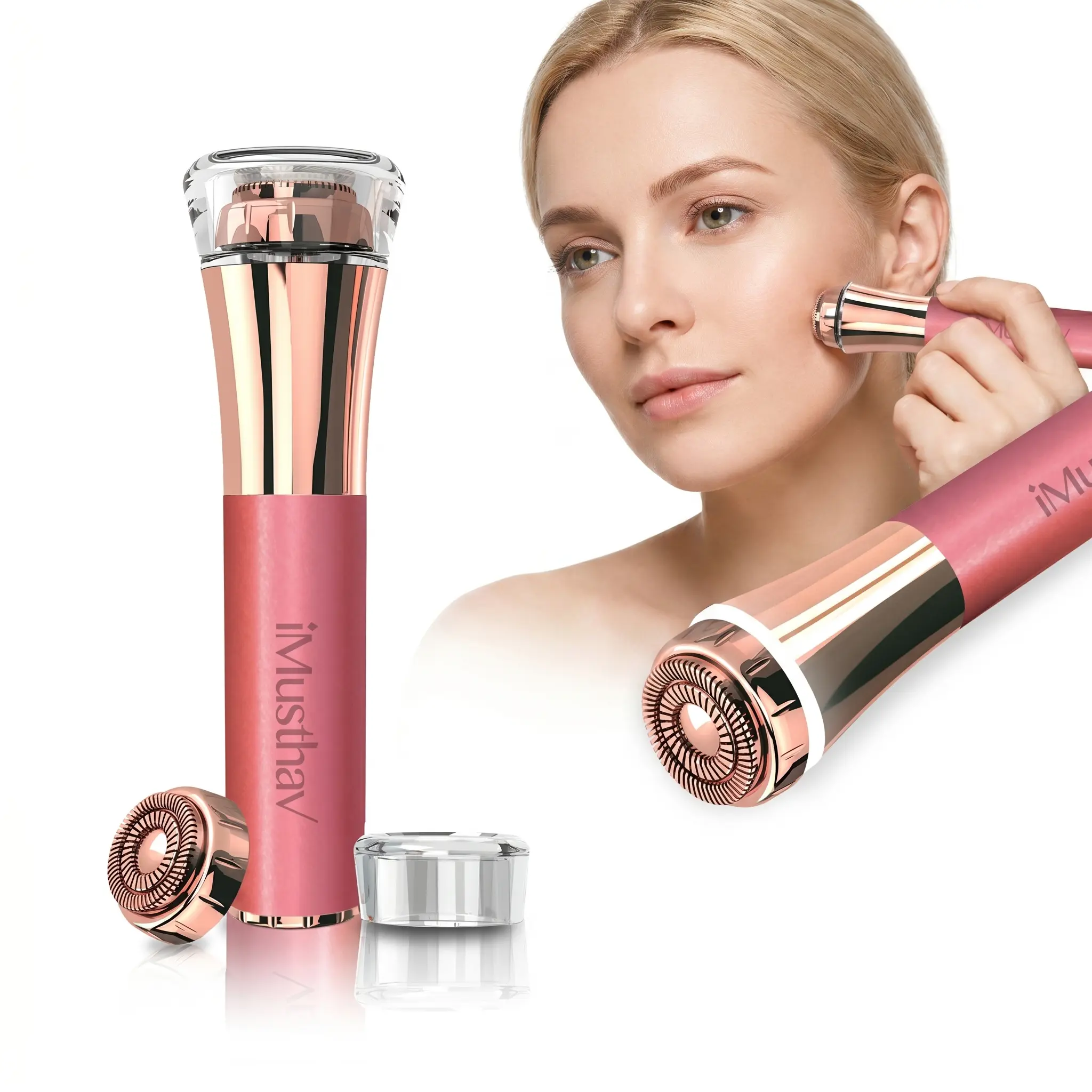 Facial Hair Remover for Women – Painless 16mm Dual Ring Floating Head Blade, Portable, Electric Razor & Epilator for Flawless Face, Lips & Chin – with 18K Gold-Plated Head, 360° LED Light