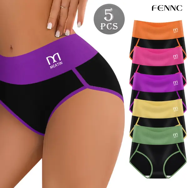 5/10 Pieces Women's Clashing Stripes Breathable Comfort Fit Women's High Waisted Panties Elastic Soft Hip Wrap High Waisted Thigh Panties And Women's High Waisted Sports Fashion Panties