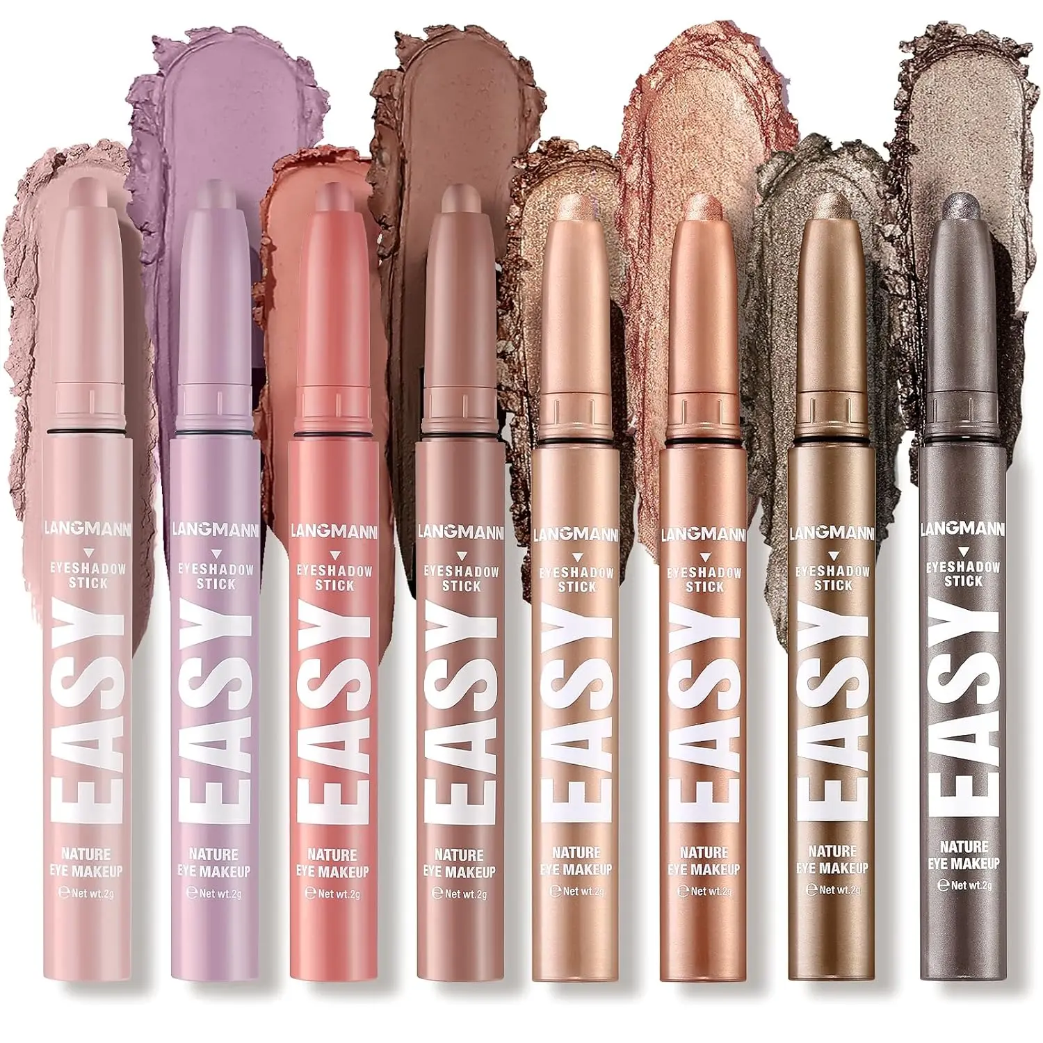 LANGMANNI 6-PCS Waterproof Eyeshadow Stick Set, Creamy Long-Lasting Cosmetic Kit with Shimmer+Natural Mix Shades, Eyeshadow Highlighter Contour Stick for Glowing Makeup, Perfect Gift for Women, Easy Eye Makeup