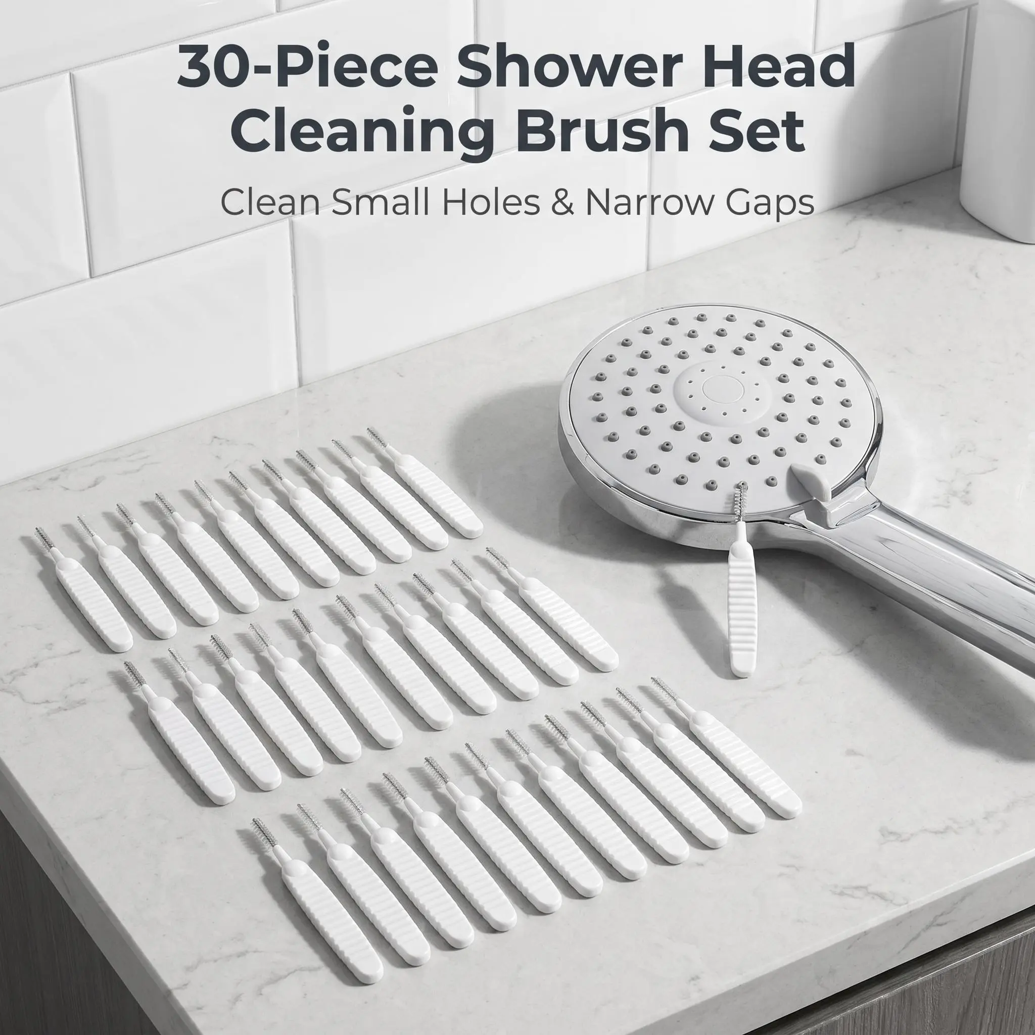 30-Piece Shower Head Cleaning Brush Set, Mini Nylon Detail Brushes for Shower Nozzles, Faucet Gaps and Bathroom Crevices