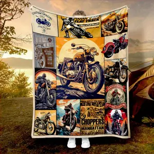 1Pc Vintage Motorcycle Blanket With Multiple Classic Motorbike Patterns, Soft And Comfortable Texture. Perfect For Motorcycle Enthusiasts And Those Seeking Individuality, Ideal For Home Naps Or Outdoor Camping, Adds A Cool Vibe To Life As A Unique Holiday