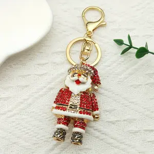 AuroraArc01 Santa Claus Bag Keychain Rhinestone Alloy Golden Christmas Key Ring Holiday Gift for Women Men