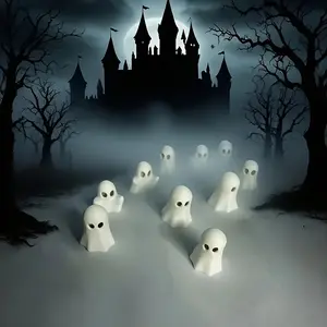 4pcs Mini Cute Ghost Statues, Halloween Decorations for Home, Desk, Outdoor, Plastic Horror Theme, Perfect for Indoor and Outdoor Use