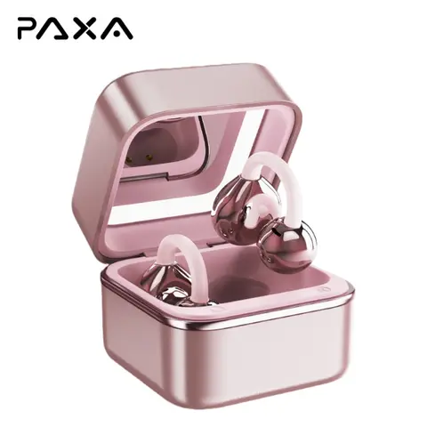 PAXA M161 Stylish Clip-On Wireless Earbuds Bluetooth 6.0 Headset - Portable Audio Device with Built-In Batteries, Makeup Mirror, Fill Light, 20kHz Hi-Definition Sound, Low-Power Stable Connection for Cellphones, Laptops, Desktops