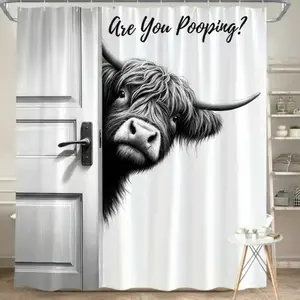 Funny Highland Cow Bathroom Decor Are You Pooping Whimsical Style Stainless Waterproof Shower Curtain for Humorous Home and Gifts Waterproof Fabric Twelve Hook Easy Installation