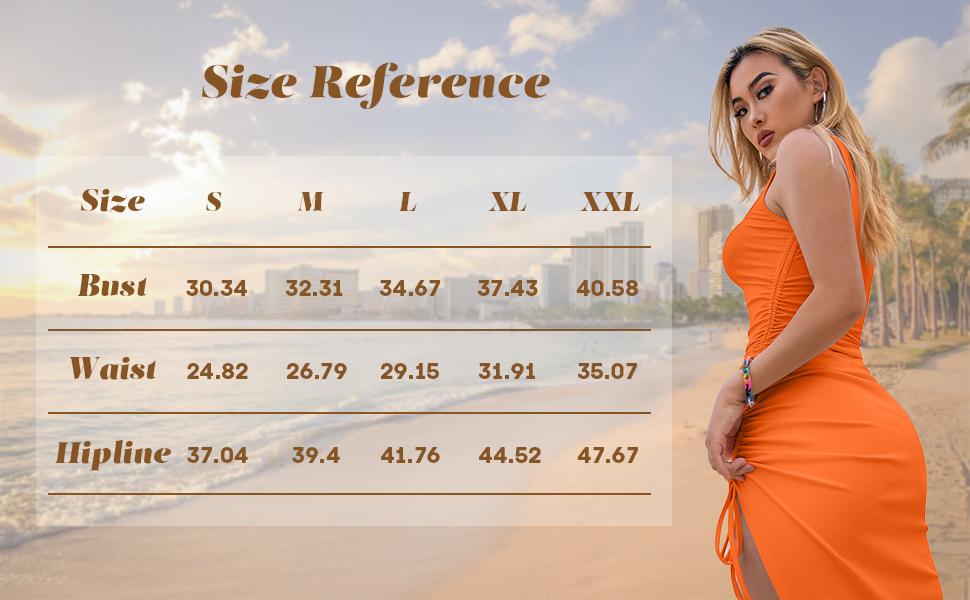 OYS Women's Summer Sexy Sleeveless Side Split Bodycon Ruched Casual Comfy Midi Tank Drawstring Slit Party Dress