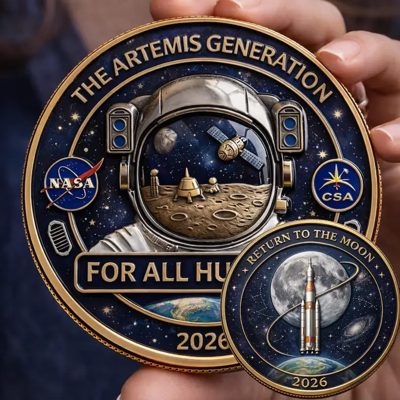 Artemis Moon Coin, Return to the Moon 2026 Challenge Coins, Space Exploration Gift Collectible