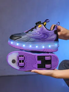 Children's sports shoes, breathable skate shoes, Skater Shoes, wheeled, enable kids to slide and skate, wheels detachable, LED lights on sole, upper mesh fabric, suitable for boys and girls