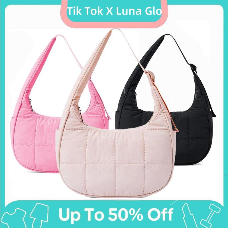 HomemeDiary Quilted Puffer Shoulder Bag For Women - Lightweight Nylon Crescent Purse With Adjustable Strap