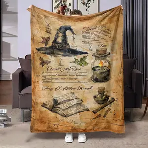 Vintage Witchcraft Pattern Blanket,  1 Count Soft Throw Blanket, Warm Nap Blanket for Air-conditioned Room Home Office Travel Camping
