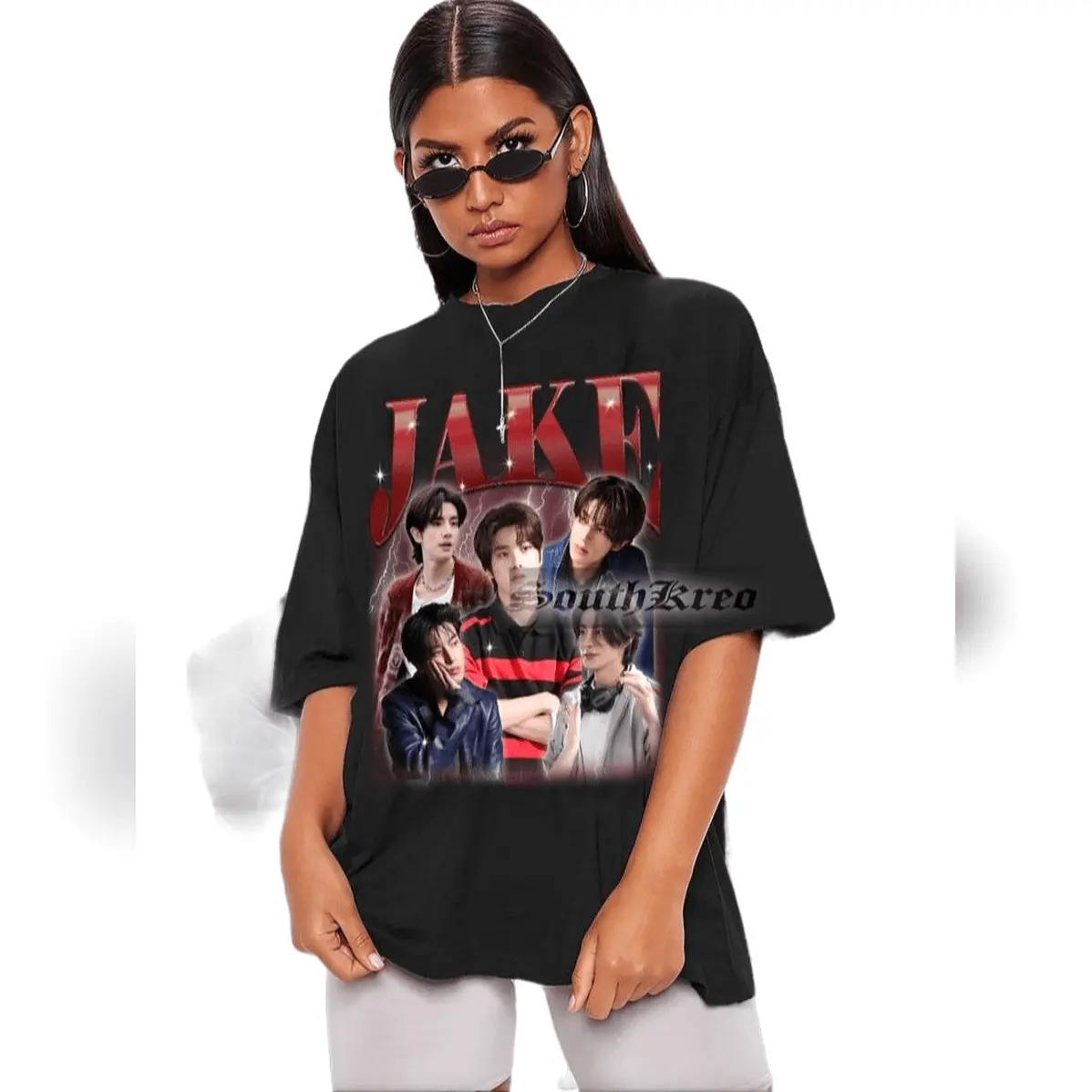 Jake Kpop Homage Graphic T-Shirt, Unisex Vintage Streetwear Top with Round Neck in Soft Ringspun Cotton, Casual Kpop Fan Merch, Tshirt, Fabric, Print