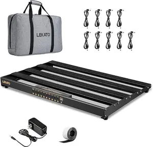 LEKATO PR-05 Pedalboard Pedal Board, with Built-in Power Supply, 19x12.2x1.8" 2.97LB, Aluminium Alloy Guitar Pedal Board, with Carry Bag, Pedal Cables, Adhesive Hookside Tape