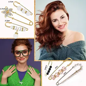 Brooch Pins, Sweater Shawl Hat Clip Neckline Pins Double Faux Pearl Brooches for Women Fashion Cover Up Buttons Clothing Dress Decoration Accessories