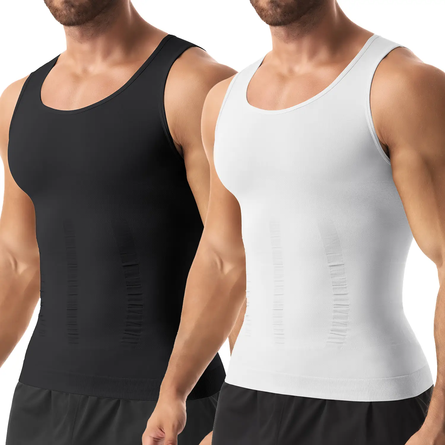1-2 Pack Menswear Men Compression Shirt Body Shaper Shapewear Vest Seamless Tank Top Sleeveless Breathable Tummy Control Stretchy Sports Chest Protect
