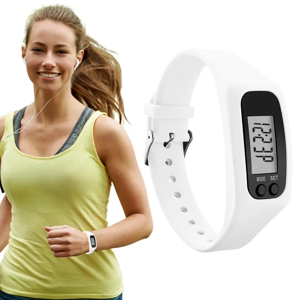 LED Step Counter Bracelet Digital Pedometer Wristband Calorie Tracker Silicone Band for Walking Running Sports
