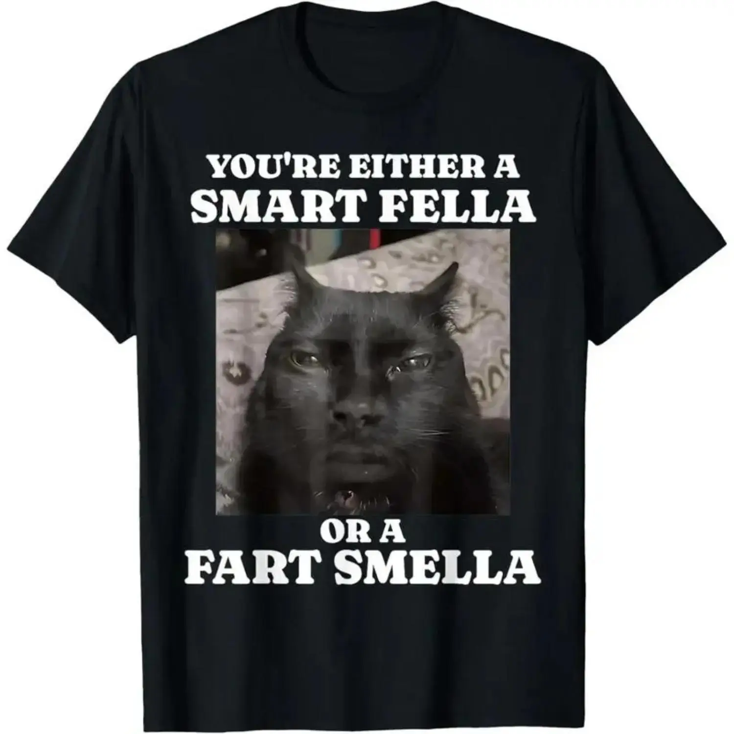 Men's Casual Cotton Short-Sleeve Round Neck T-Shirt - Menswear Streetwear Top with Humorous Cat Meme for Trendy Outfits