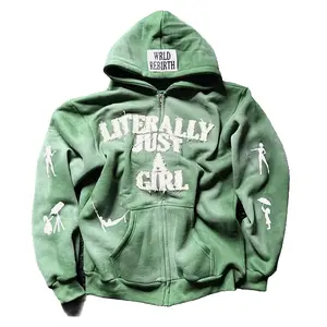 Zip up Hoodie Y2k Oversized Graphic Hoodies Unisex Grunge Jackets Streetwear Vintage 2000s Emo Clothes Fairy Fashion