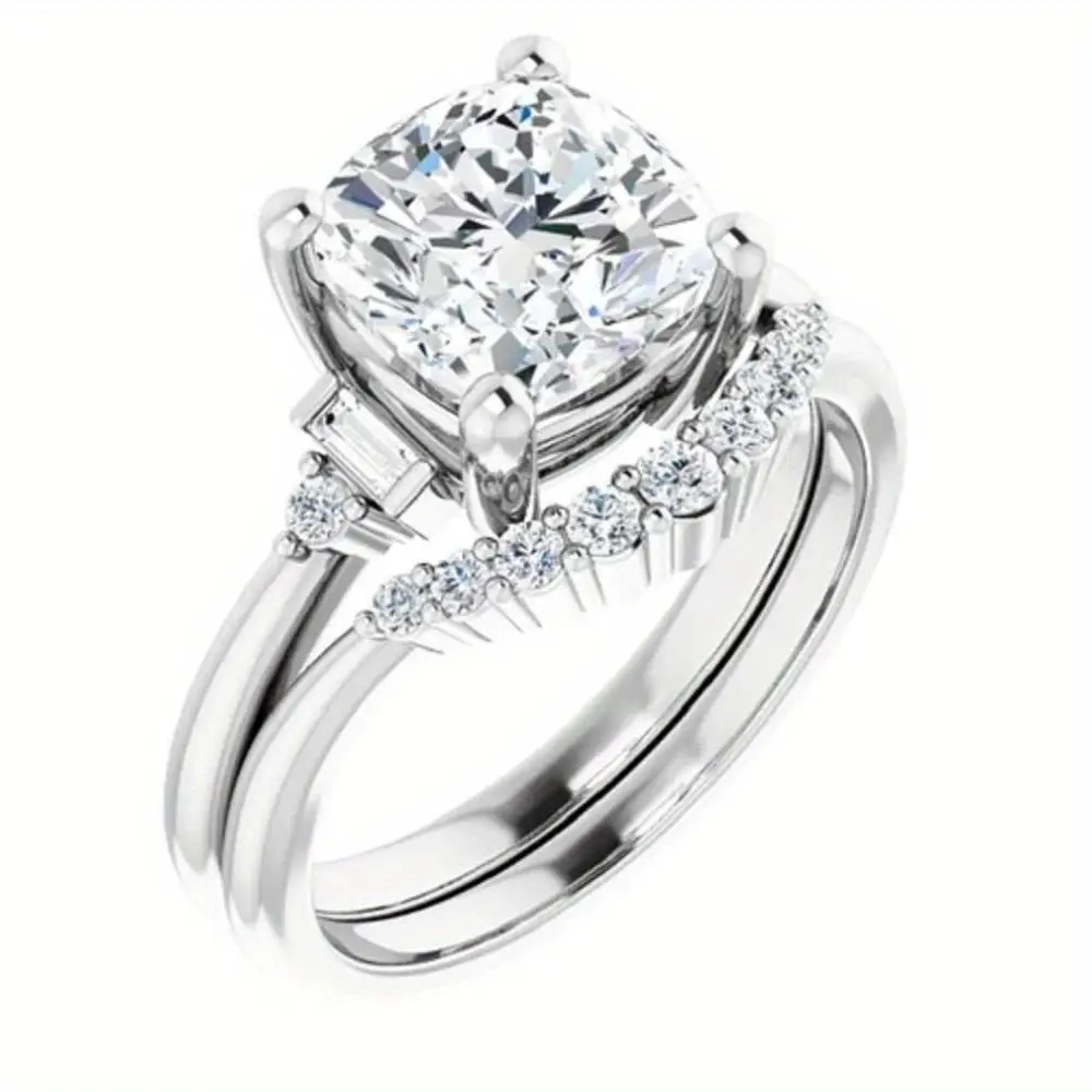 S925 Sterling Silver Cushion Cut Moissanite Ring 8×8mm GRA Certified D Color VVS1 Lab Grown Diamond Bridal Engagement Ring for Women ray engagement queen ring Dainty Ring Wedding Bands